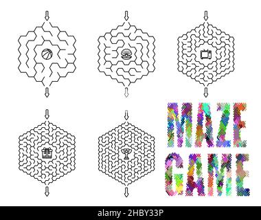 Jeux pour enfants.Ensemble de labyrinthes en nid d'abeille, labyrinthes avec différents niveaux de difficulté et prix à l'intérieur.Puzzles et jeux pour le développement d'intelligen Illustration de Vecteur