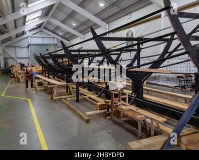 Construction d'une réplique du vaisseau funéraire Anglo-Saxon Sutton Hoo, Woodbridge, Suffolk, Angleterre, Royaume-Uni octobre 2021 Banque D'Images