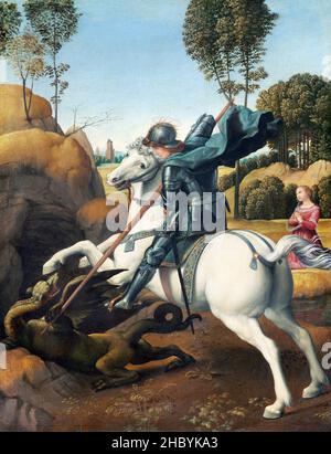 Raphaël / Raffaello - Saint George et le Dragon (env.1506) peinture célèbre. Banque D'Images