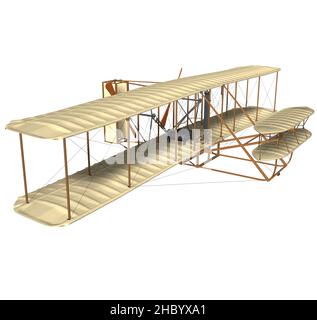 3D illustration du premier avion (Flyer I) construit et testé par Orville et Wilbur Wright le 17 décembre 1903. Banque D'Images