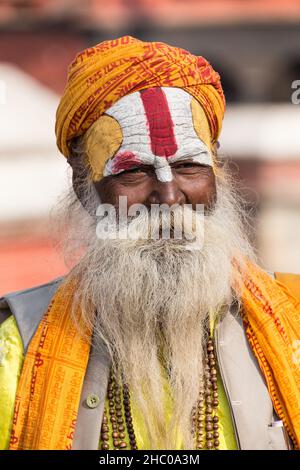 Un sadhu, un homme hindou ascétique ou Saint dans le complexe du temple de Pashupatinath à Katmandou, au Népal. Banque D'Images