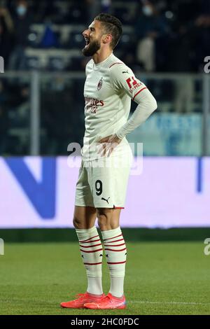 Empoli, Italie.22nd décembre 2021.Olivier Giroud de l'AC Milan réagit pendant la série Un match de football entre le FC Empoli et l'AC Milan au stade Carlo Castellani à Empoli (Italie), le 22th décembre 2021.Photo Paolo Nucci/Insidefoto crédit: Insidefoto srl/Alay Live News Banque D'Images