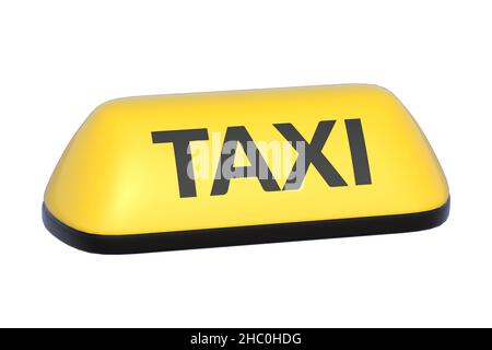 Panneau de taxi jaune isolé sur fond blanc.3d rendu Banque D'Images