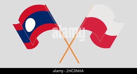 Drapeaux croisés et agités du Laos et de la Pologne.Illustration vectorielle Illustration de Vecteur