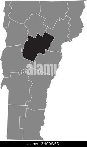 Carte d'emplacement en noir du comté de Washington carte administrative en gris de l'État fédéral du Vermont, États-Unis Illustration de Vecteur