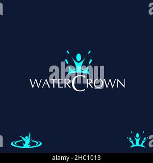Symbole couronne d'eau vecteur combinaison de la lettre W, de la splash d'eau et des formes de personnes Illustration de Vecteur