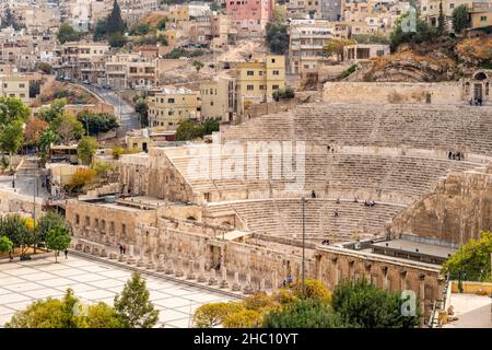 Vue aérienne du théâtre romain, Amman, Jordanie. Banque D'Images