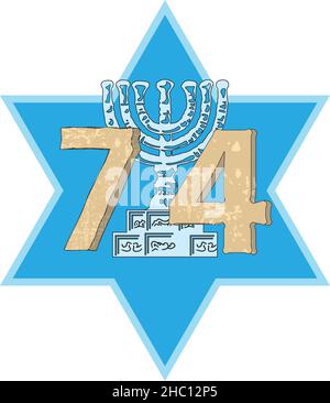 Israël 74 célébration de l'anniversaire de l'indépendance avec Star of David et Menorah Illustration de Vecteur