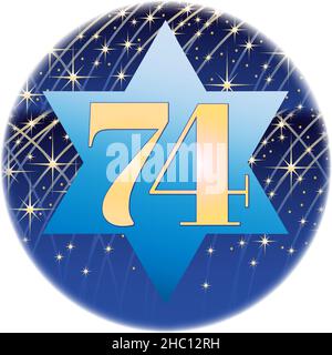 Israël 74 célébration de l'anniversaire de l'indépendance, Yom Ha'atzmaut, avec l'étoile de David et les étoiles de nuit Illustration de Vecteur