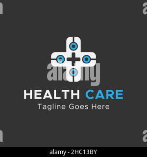 Logo soins de santé.logo soins médicaux.Bleu et blanc.Logo abstrait minimaliste. Illustration de Vecteur