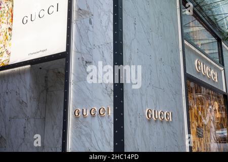 Magasin Gucci à Sydney, à l'extérieur du magasin Gucci au centre commercial Westfield dans la rue Castlereagh, centre-ville de Sydney, Nouvelle-Galles du Sud, Australie Banque D'Images