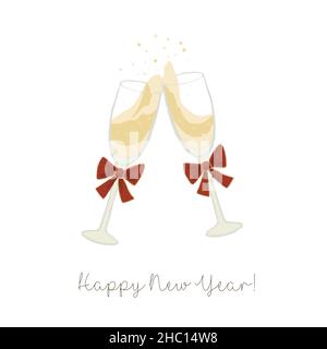 Carte de vœux du nouvel an avec deux verres de champagne Illustration de Vecteur