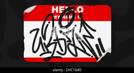 Style Graffiti urbain autocollant isolé Bonjour mon nom est avec quelques Street Art Lettering Vector Illustration Template Illustration de Vecteur