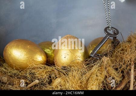 Golden Egg et Key, concept de succès Banque D'Images