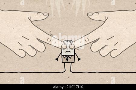 Main main tirée grandes mains humaines yeux fermés d'un dessin animé Homme Banque D'Images