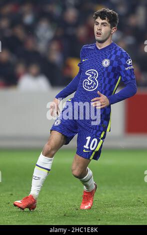 Londres, Angleterre, 22nd décembre 2021.Christian Pulisic de Chelsea pendant le match de la Carabao Cup au Brentford Community Stadium, Londres.Le crédit photo devrait se lire: Paul Terry / Sportimage Banque D'Images