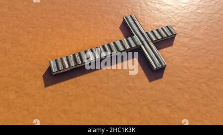Concept ou conceptuel bois de la croix de logg sur un fond d'argile. métaphore de l'illustration 3d pour Dieu, Christ, Christianisme, religieux, foi, saint, esprit Banque D'Images