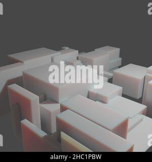 Rendu de modèle 3D, cubes abstraits blancs lisses en lumière et en ombre sur fond noir Banque D'Images
