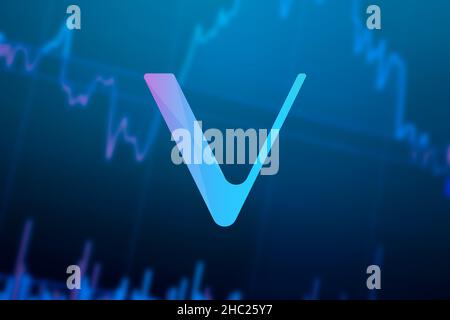 Crypto-monnaie VET VeChain.Le graphique de croissance des pièces de monnaie de Solana sur l'échange, graphique Banque D'Images