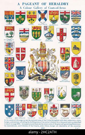 Illustrations vintage de 'A Pageant of Heraldry' - Une galerie de couleurs de Coats-of-Arms.Armes nationales du Royaume-Uni. Banque D'Images