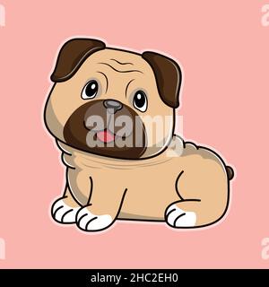 Adorable chien de style dessin animé sur fond rose. Illustration de Vecteur