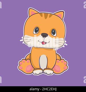 Mignon plaisir dessin animé bébé chat est assis. Illustration de Vecteur