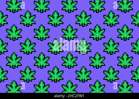 Feuille de marijuana ou feuille de cannabis herbe pixel art Illustration de Vecteur