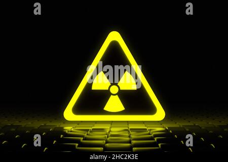 Triangle lumineux de menace radioactive.Industrie chimique.Développement d'armes chimiques.Recherche sur l'énergie nucléaire.Attention aux contaminations toxiques Banque D'Images