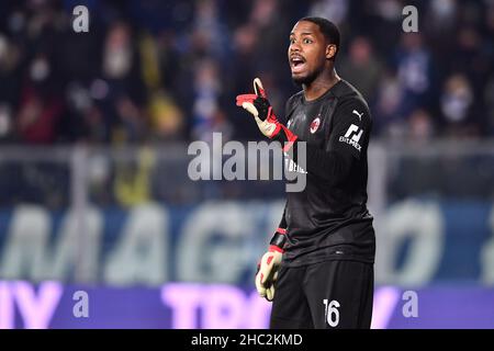 Empoli, Italie.22nd décembre 2021.Mike Maignan (Milan) pendant Empoli FC vs AC Milan, italie football série A match à Empoli, Italie, décembre 22 2021 crédit: Independent photo Agency/Alamy Live News Banque D'Images