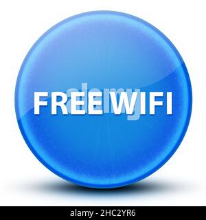 WiFi gratuit globe oculaire brillant élégant bleu bouton rond illustration abstraite Banque D'Images