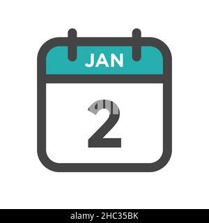 Janvier 2 jour civil ou date de calendrier pour la date limite et la date de rendez-vous Illustration de Vecteur