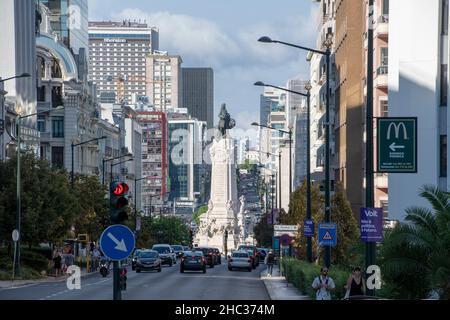 Paysage de la statue des marques de Pombal à Lisbonne Banque D'Images