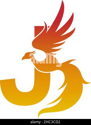 Illustration du modèle de conception de l'icône lettre J avec logo phoenix Illustration de Vecteur