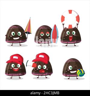 Happy face chocolat gelée bonbons délicieux personnage de dessin animé jouant sur une plage.Illustration vectorielle Illustration de Vecteur