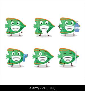 Une photo de poisson vert bonbons délicieux dessin animé style rester en bonne santé pendant une pandémie.Illustration vectorielle Illustration de Vecteur