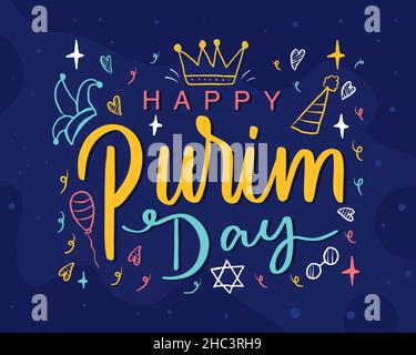 motif vectoriel happy purim day dessiné à la main et lettrage à la main avec ornement Illustration de Vecteur