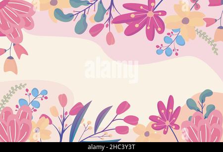 Motif floral rectangulaire à motif de fleurs de printemps et cadre de plantes décoratif vectoriel Illustration de Vecteur