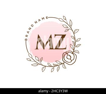 Logo MZ féminin.Utilisable pour les logos nature, salon, Spa, cosmétique et Beauté.Elément de modèle de logo Flat Vector. Illustration de Vecteur