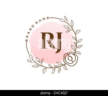 Logo RJ féminin.Utilisable pour les logos nature, salon, Spa, cosmétique et Beauté.Elément de modèle de logo Flat Vector. Illustration de Vecteur