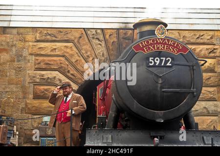 Vue panoramique sur le chemin de fer Hogwarts Express à Universal Orlando, États-Unis Banque D'Images