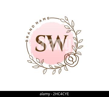 Logo SW féminin.Utilisable pour les logos nature, salon, Spa, cosmétique et Beauté.Elément de modèle de logo Flat Vector. Illustration de Vecteur