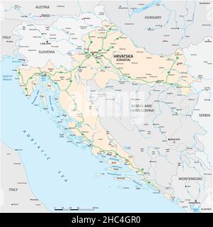 Carte vectorielle des autoroutes et des principales villes de Croatie Illustration de Vecteur