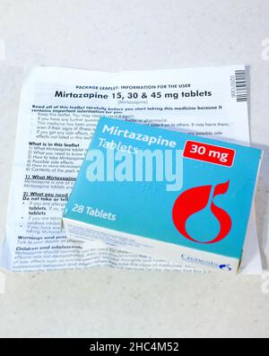Mirtazapine, un antidépresseur atypique, autrement connu sous le nom de Remeron et Zispin, utilisé dans le traitement de la dépression, des troubles de l'humeur et de PTSD. Banque D'Images