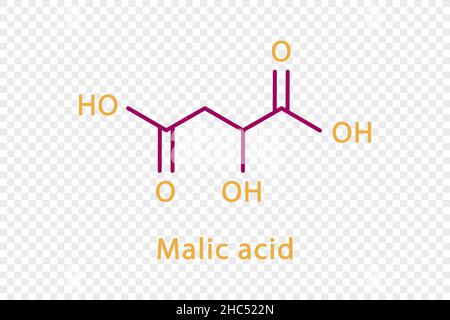 Formule chimique d'acide malique.Formule chimique structurale d'acide malique isolée sur fond transparent. Illustration de Vecteur