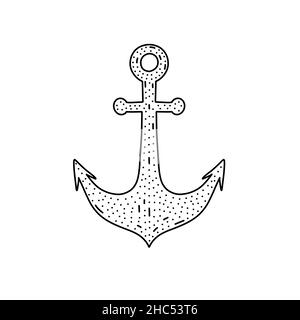 Icône d'ancrage dessinée à la main en forme de doodle.Icône représentant un vecteur d'ancrage de dessin animé pour la conception Web isolée sur fond blanc Illustration de Vecteur