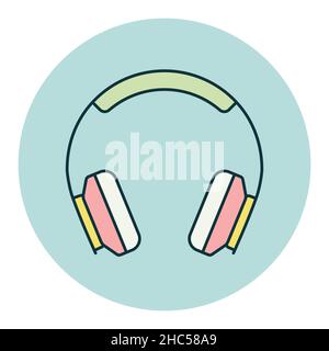 Casque circum-aural Vector Flat Icon.Symbole graphique pour la conception, le logo, l'application, l'interface utilisateur du site Web et des applications audio et musicales Illustration de Vecteur