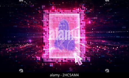 Jeton non fongible (jeton non fongible) - NFT - Art numérique stocké sur le livre numérique (blockchain) - Illustration conceptuelle Banque D'Images