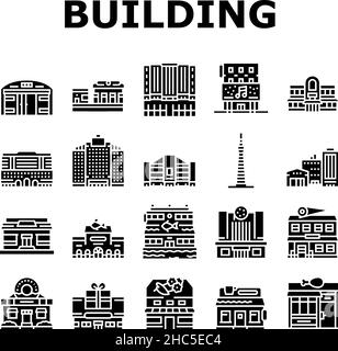 Les icônes du restaurant et du magasin du bâtiment définissent le vecteur Illustration de Vecteur