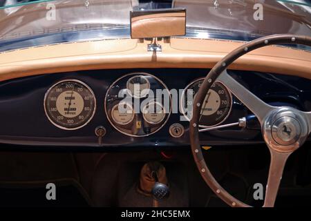 Modène, Italie, décembre 2021, MEF Ferrari Museum maison de naissance d'Enzo Ferrari, Ferrari 166 Barchetta, année 1948, détail Banque D'Images