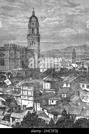 Une illustration de la ville andalouse de Malaga datant de la fin du siècle 19th.Le siège de Málaga (1487) a été une action d'une durée d'environ quatre mois pendant la reconquête de l'Espagne dans laquelle les monarques catholiques d'Espagne ont conquis la ville de Mālaqa de l'Émirat de Grenade.La plupart des survivants de la ville ont été asservis ou mis à mort par les conquérants.Sur le plan géopolitique, la perte de la deuxième plus grande ville de l'émirat, après Grenade elle-même, et de son port le plus important, a été une perte majeure pour Grenade. Banque D'Images